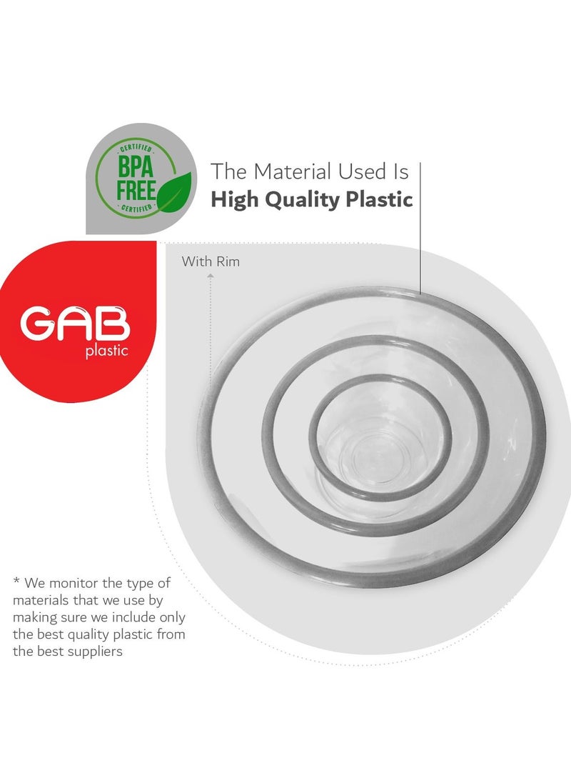 GAB Plastic, Salad Bowl, Set of 3, Small medium and large mixing bowl and serving bowl, Kitchen tool, Great for serving salad, fruits, popcorn, or chips, Sturdy and durable, Made from BPA-free Plastic