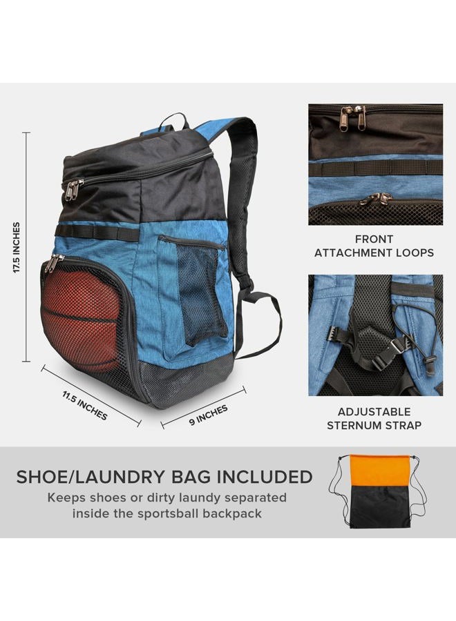Xelfly Basketball Backpack with Ball Compartment – Sports Equipment Bag for Soccer Ball, Volleyball, Gym, Outdoor, Travel, Team – 2 Bottle Pockets, Includes Laundry or Shoe Bag – 25L (Blue) - Image 5