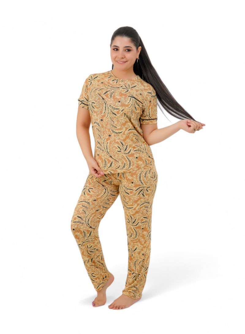 Shenoute Women's pajama set - women's summer pajamas - 2-piece set of pants and T-shirt - patterned with different designs - Image 1