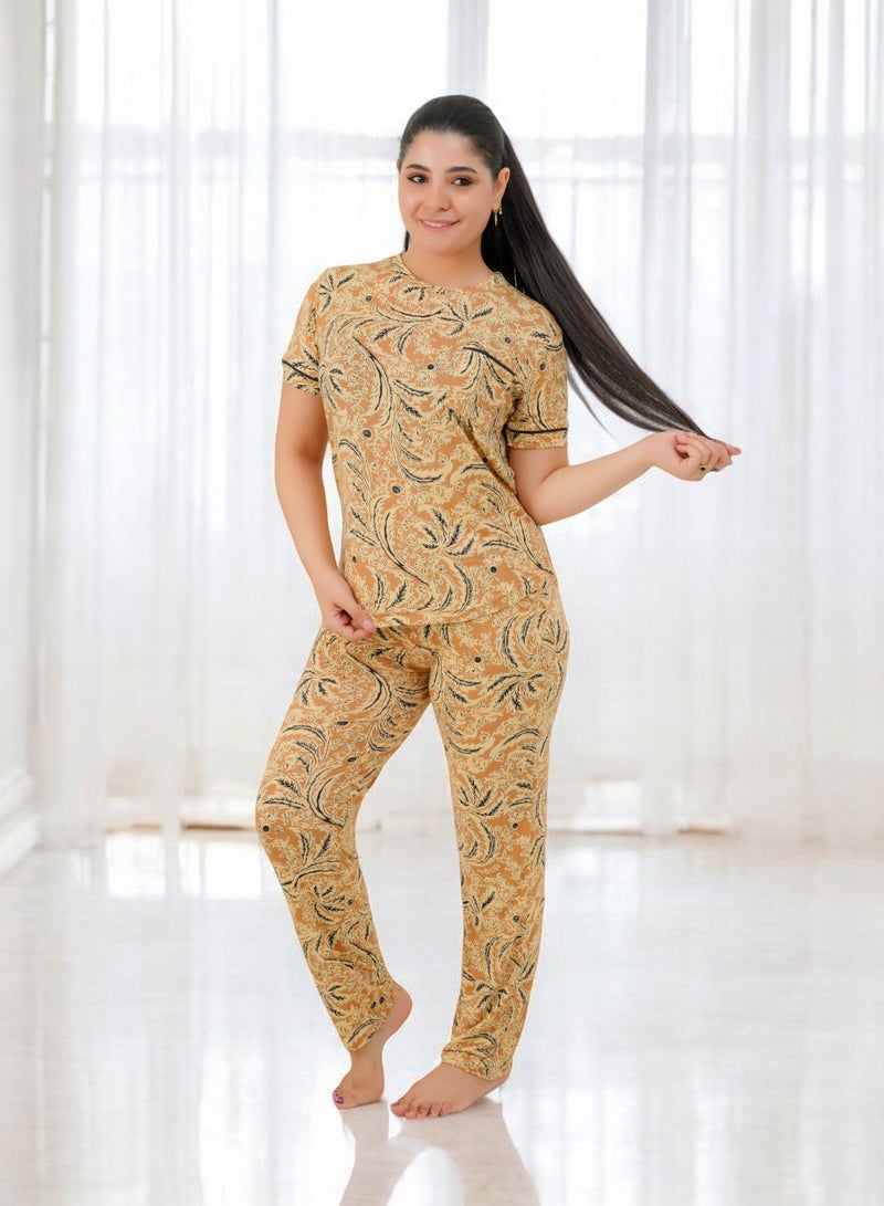 Shenoute Women's pajama set - women's summer pajamas - 2-piece set of pants and T-shirt - patterned with different designs - Image 3