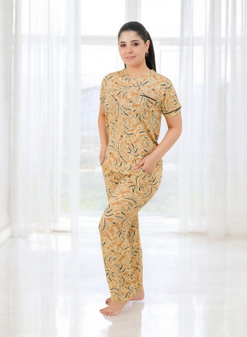 Shenoute Women's pajama set - women's summer pajamas - 2-piece set of pants and T-shirt - patterned with different designs - Image 2