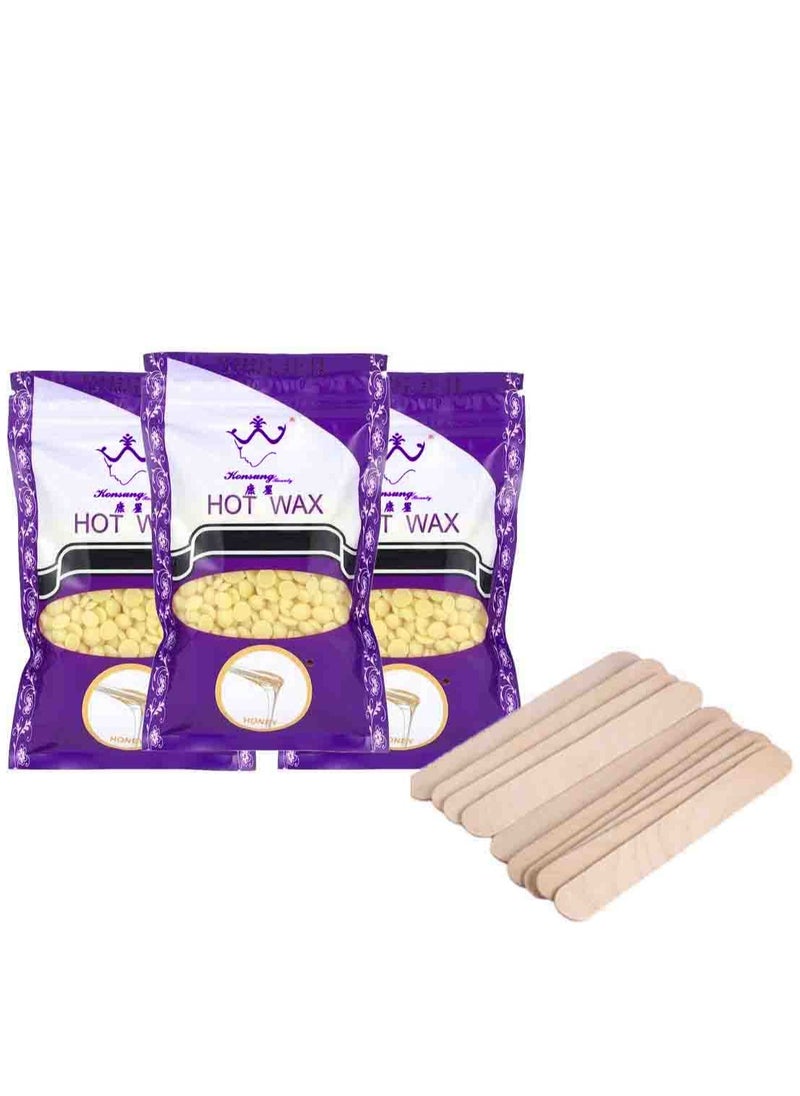 Konsung Beauty - Hair Removal Hot Wax Honey 3pcs*100grams with 10 Wooden Sticks (No Waxing Paper Needed) - Image 1