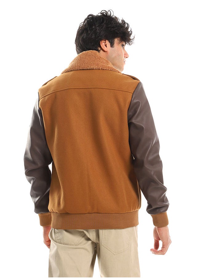 WHITE RABBIT - Sherpa Collar Leather Sleeves Brown & Havana Men Jacket - Image 1