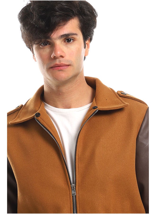 WHITE RABBIT - Sherpa Collar Leather Sleeves Brown & Havana Men Jacket - Image 1