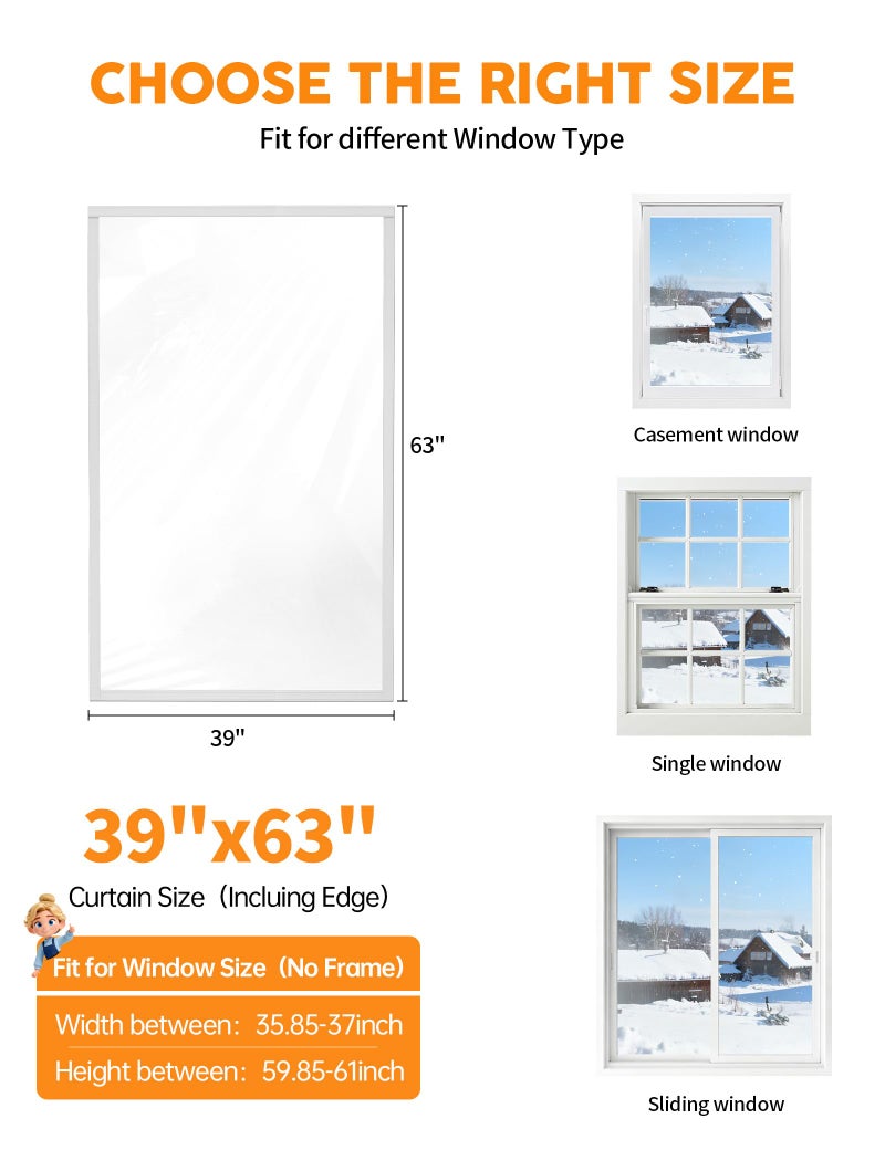 Homealexa Ready-to-Install Plastic Window Insulation Film 39″×63″ (Fits 36″×60″ Windows), Reusable Clear Draft Protection Window Cover with Built-in Hook & Loop Edge, No Cutting or Messy Tape - Image 2