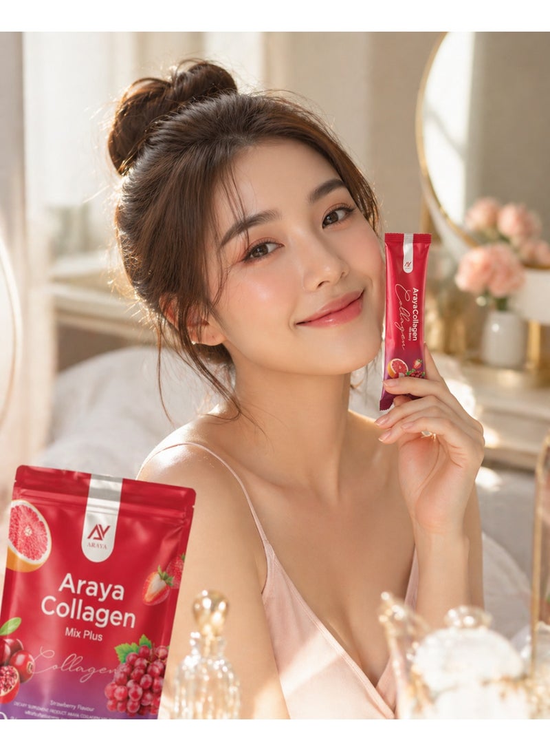 Aryaa Araya Collagen Mix Plus Strawberry Beauty Drink Powder 15 Sachets Zero Sugar Added Skin Hydration Collagen Supplement for Daily Use - Image 3