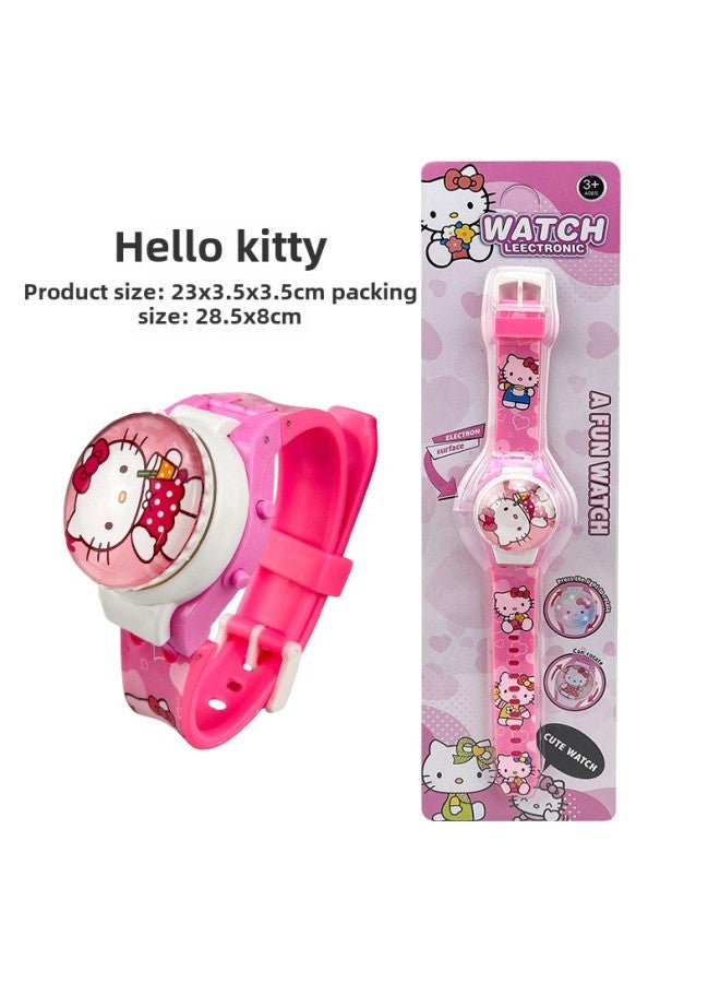 Exquisite Cartoon Sanrio Rotating Glass Cover Flip Top Watch Rotatable Decompression Children's Electronic Watch-Color:kt - Image 1