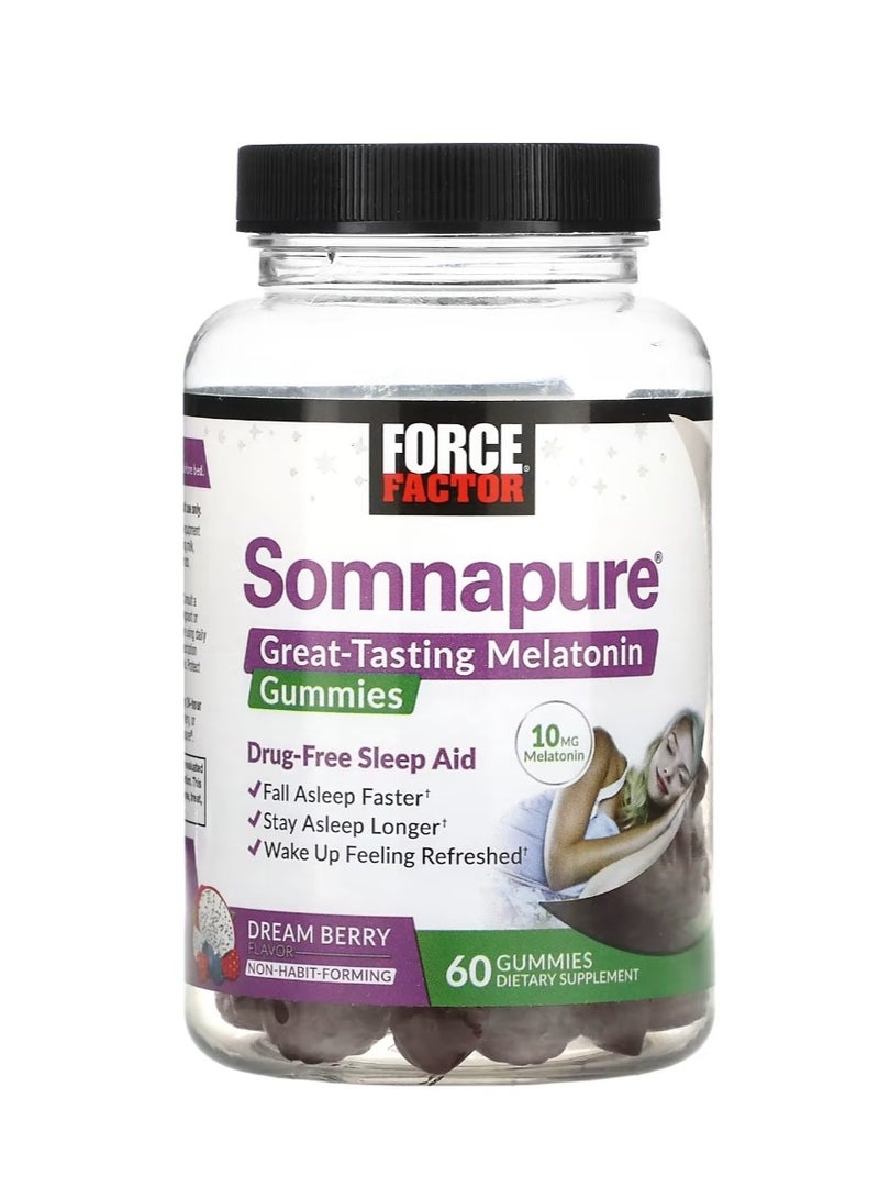 Force Factor Somnapure Great Tasting Melatonin Gummies Dream Berry 10 mg 60 Gummies (5 mg per Gummy) - Image 1