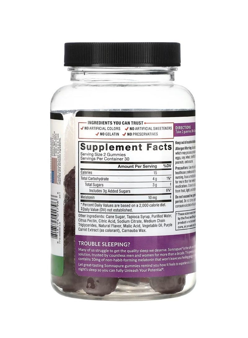 Force Factor Somnapure Great Tasting Melatonin Gummies Dream Berry 10 mg 60 Gummies (5 mg per Gummy) - Image 2