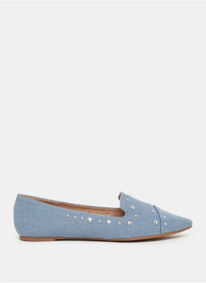 Styli Embellished Denim Slip On Pointed Toe Shoes