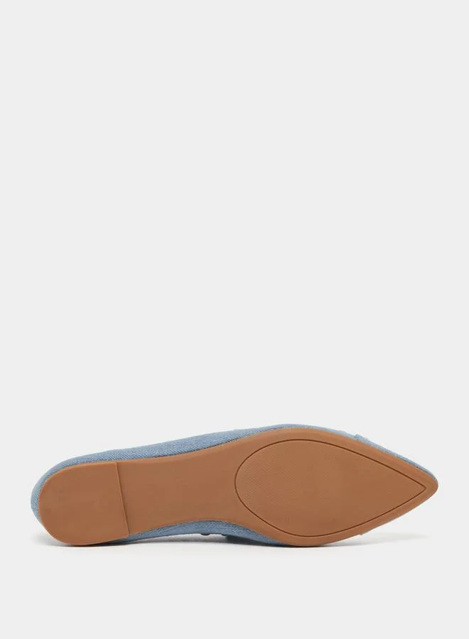 Styli Embellished Denim Slip On Pointed Toe Shoes