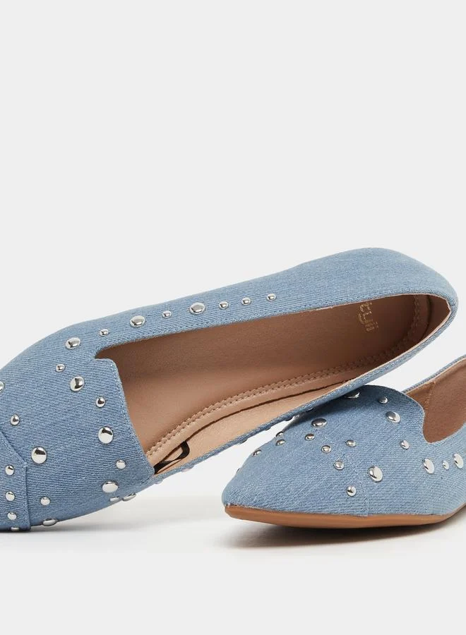 Styli Embellished Denim Slip On Pointed Toe Shoes