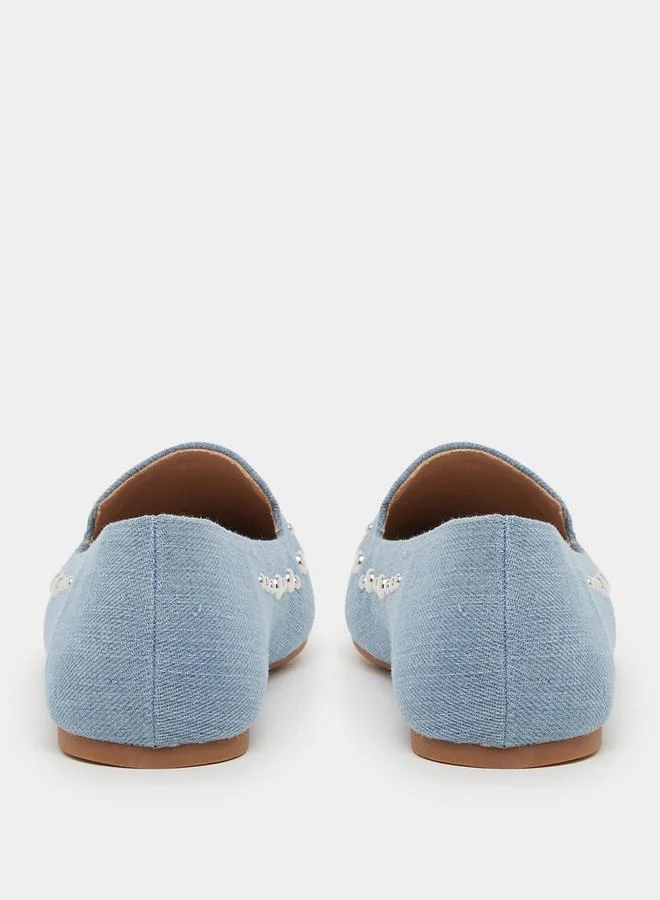 Styli Embellished Denim Slip On Pointed Toe Shoes