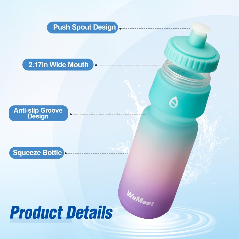 WEMEET Lightweight Bike Water Bottle 24oz  BPA Free  Cycling Squeeze Bottle  Leak Proof Sport Water Bottle with Capacity Scale  for Cycling  Gym (Black & Green Pink Purple  2 Pack) - Image 3