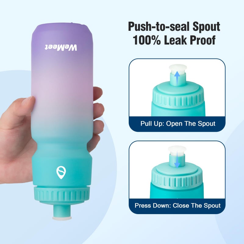 WEMEET Lightweight Bike Water Bottle 24oz  BPA Free  Cycling Squeeze Bottle  Leak Proof Sport Water Bottle with Capacity Scale  for Cycling  Gym (Black & Green Pink Purple  2 Pack) - Image 5