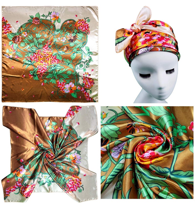 Lilments 4 Pc Set Large 35 × 35 inches Satin Square Scarves Neck Hair Head Scarf Bundle (Set G) - Image 5