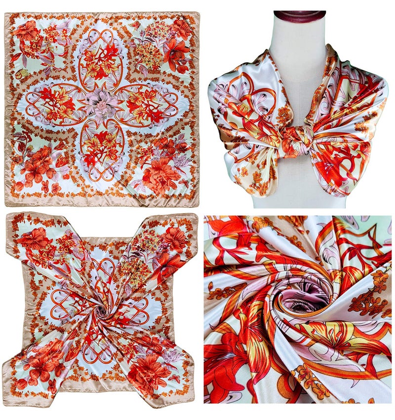 Lilments 4 Pc Set Large 35 × 35 inches Satin Square Scarves Neck Hair Head Scarf Bundle (Set G) - Image 3