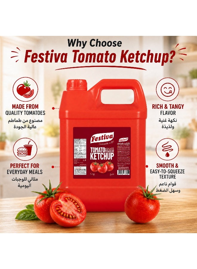 Festiva Premium Tomato Ketchup 5kg - Rich Tomato Sauce for Burgers, Sandwiches, Fries and Snacks - Cooking and Dipping Sauce - Image 4