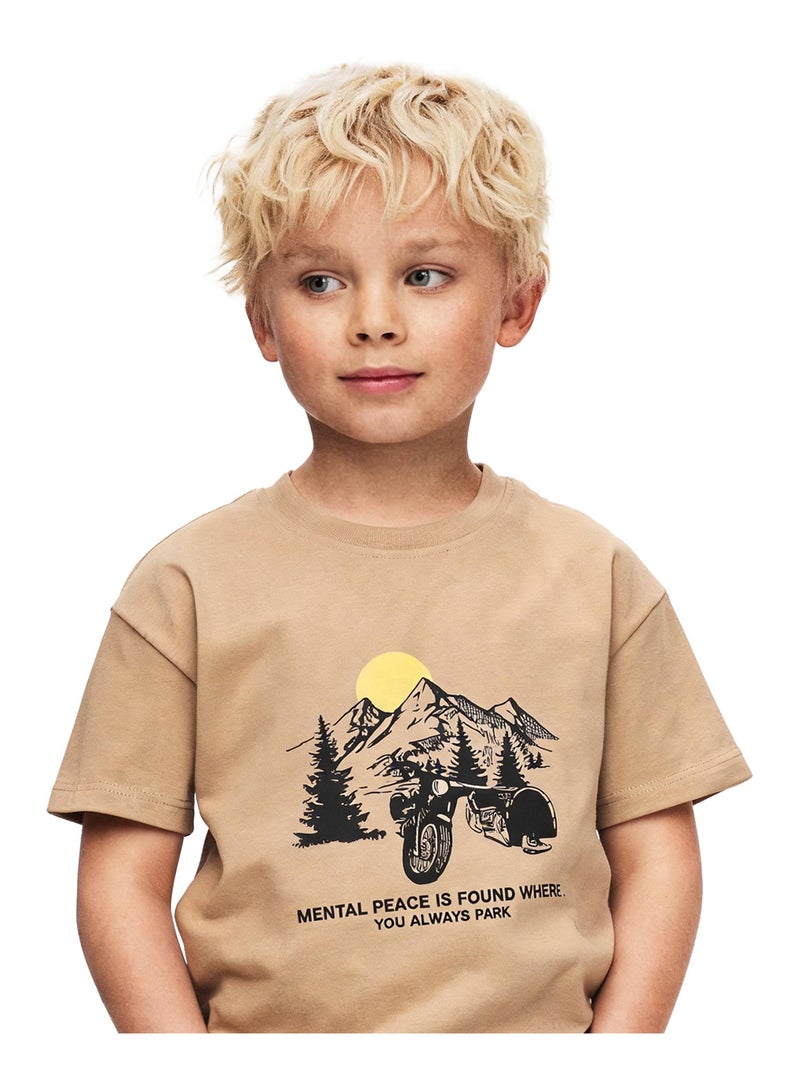 Andora Boys Shorts Sleeves Printed Tee - Dark Beige - Image 2
