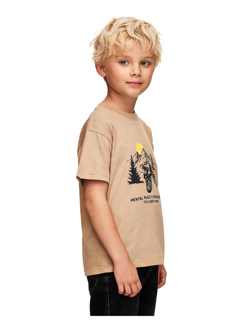 Andora Boys Shorts Sleeves Printed Tee - Dark Beige - Image 4
