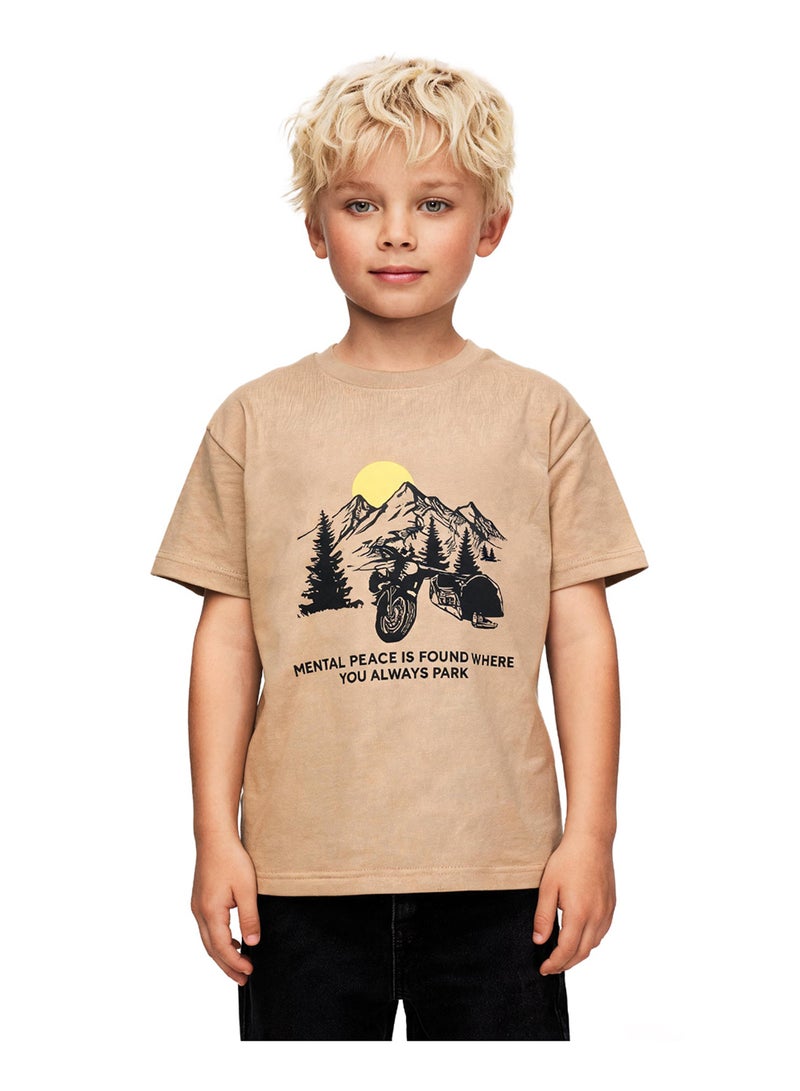 Andora Boys Shorts Sleeves Printed Tee - Dark Beige - Image 1