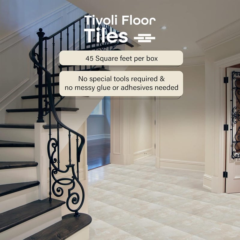 Achim Tivoli Self Adhesive Vinyl Floor Tiles, 45 Tiles - 12" x 12", White Slate - Peel & Stick, DIY Flooring for Kitchen, Dining Room, Bedrooms, Basements & Bathrooms by Home Decor - Image 2