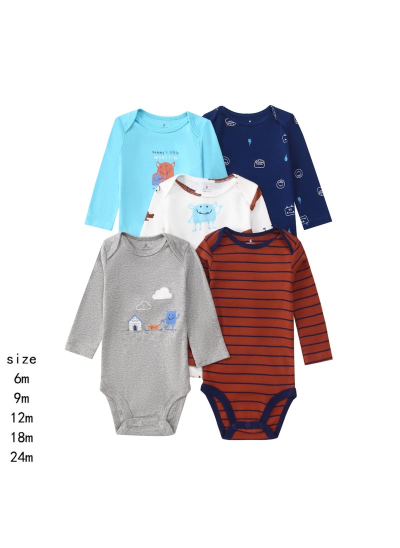 RedMapleTEK 5-Piece Set Of pure Cotton Jumpsuits For Infants And Young Children, Short-Sleeved Crawling Clothes  - Image 1