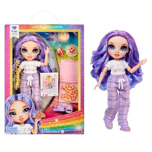 RAINBOW HIGH دمية الموضة القابلة للتشكيل - فيوليت، بنفسجي 9" في حفلة بيجامة مدرسة رينبو هاي - Image 1