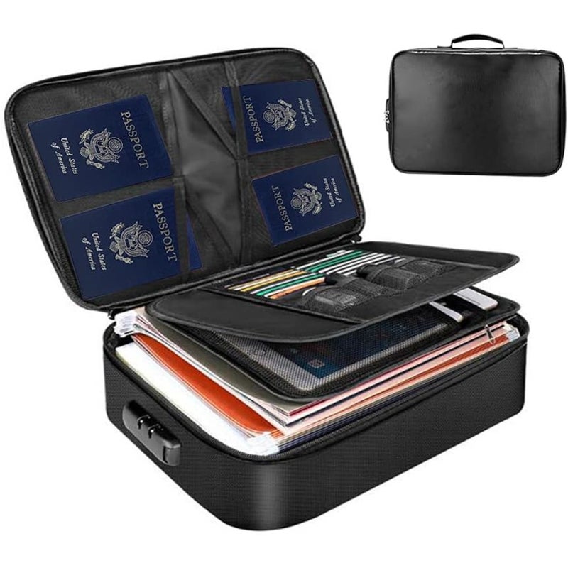 Fireproof Document Bag with Lock, Fireproof Money Bag 3-Layer File Organizer Case with Water-Resistant Zipper, Portable Safe Box for Important File Passport Certificates Legal Documents - Image 1