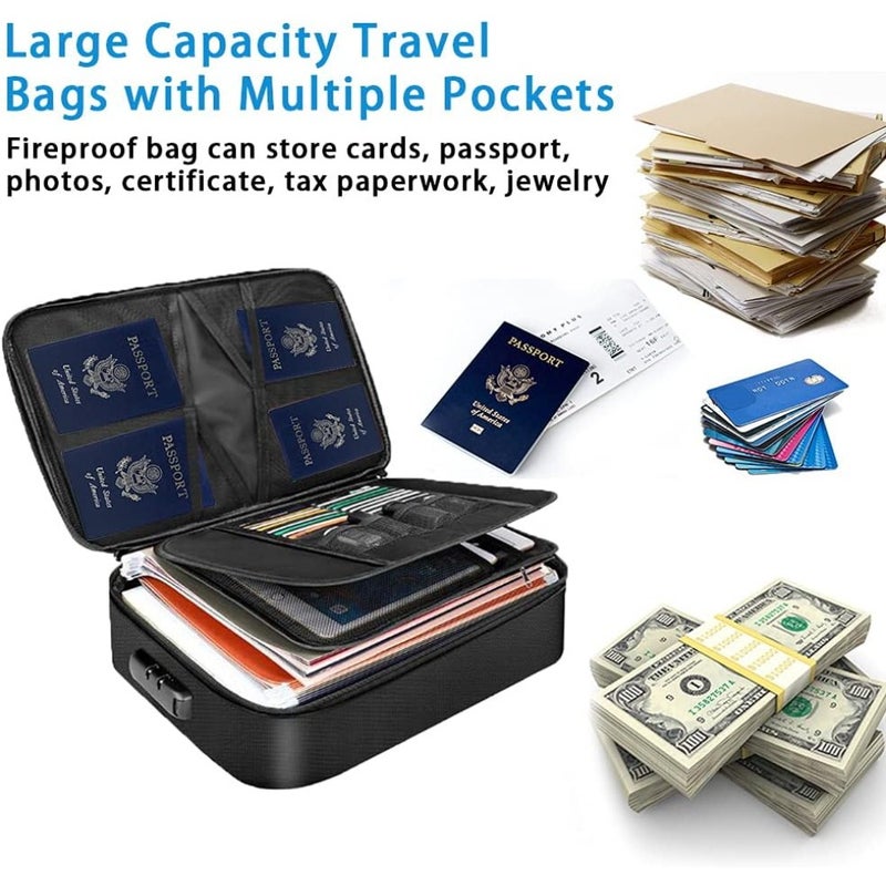 Fireproof Document Bag with Lock, Fireproof Money Bag 3-Layer File Organizer Case with Water-Resistant Zipper, Portable Safe Box for Important File Passport Certificates Legal Documents - Image 4