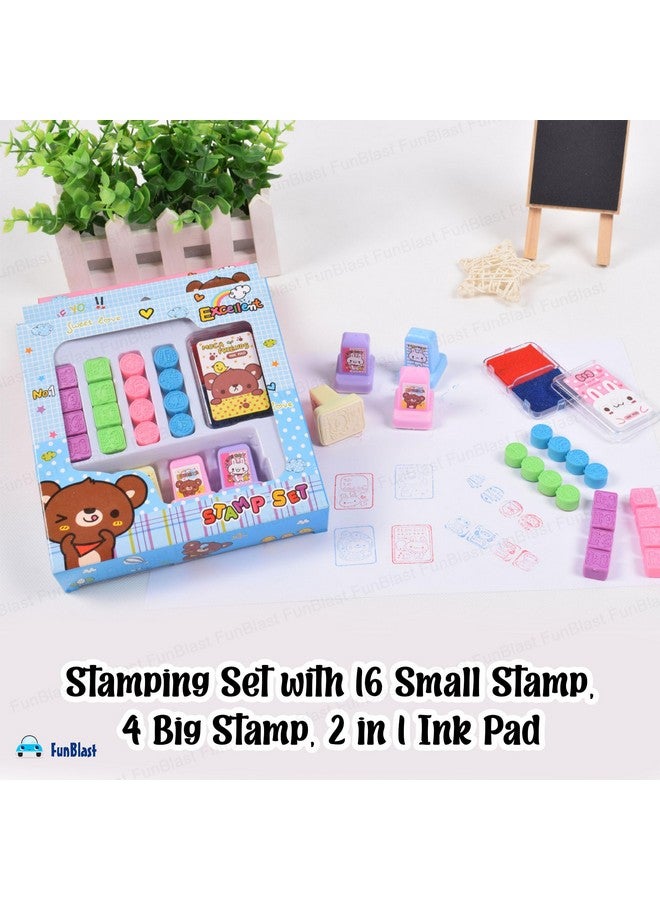 FunBlast Bear Theme Rubber Seal Stamp Kit - DIY Coloring & Stamping Set with 16 Small Stamp, 4 Big Stamp, 2 in 1 Ink Pad for Art and Carft, School Supplies, Educational Toys for Girls, Boys (Blue) - Image 3