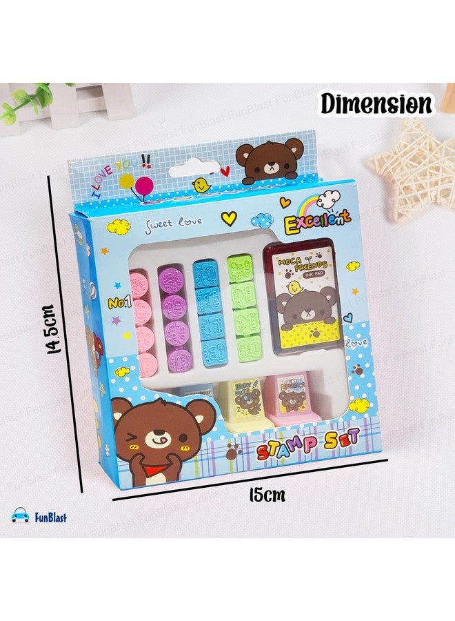 FunBlast Bear Theme Rubber Seal Stamp Kit - DIY Coloring & Stamping Set with 16 Small Stamp, 4 Big Stamp, 2 in 1 Ink Pad for Art and Carft, School Supplies, Educational Toys for Girls, Boys (Blue) - Image 2