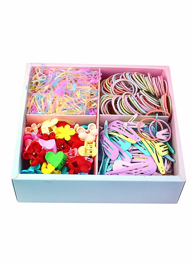 Excefore Baby Girls Hair Accessory Set with Gift Box, 1140 Pieces-Hair Ties, Rubber Bands, Snap Hair Clips, Mini Flower Hair Claws, Assorted Colors Scrunchies for Kids Girls - Image 1