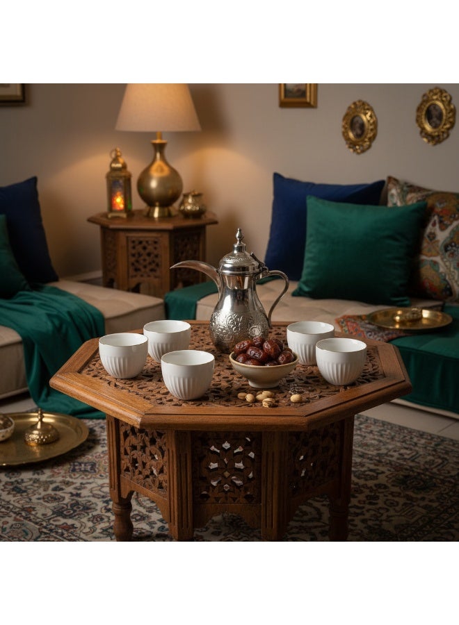 Germax Arabic Coffee Cups Set - 6 Piece Premium White Porcelain Cawa Cups - Image 2