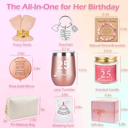 Awfrky 25th Birthday Gifts For Girls 25 Year Old Girl Birthday Gifts Happy 25th Birthday Basket Gifts Box for Best Friends Female Daughter Sister Her Girlfriend Coworker Bestie Women Birthday Unique - Image 3
