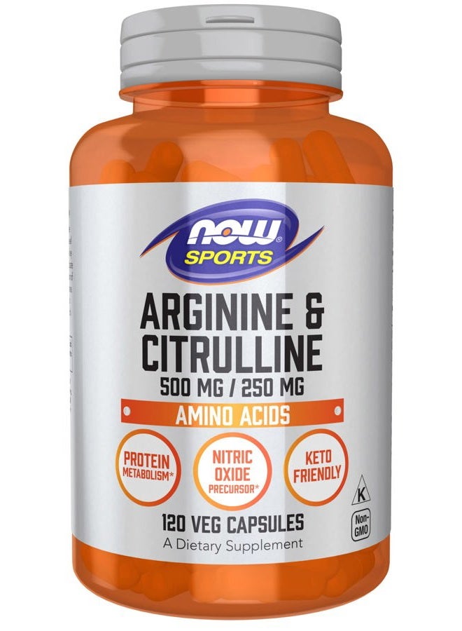 Now Sports Arginine 500mg & Citrulline 250mg 120 Capsules |Amino Acids | Protein Protein | Metabolism | Muscle Maintenance| Keto Friendly. - Image 1