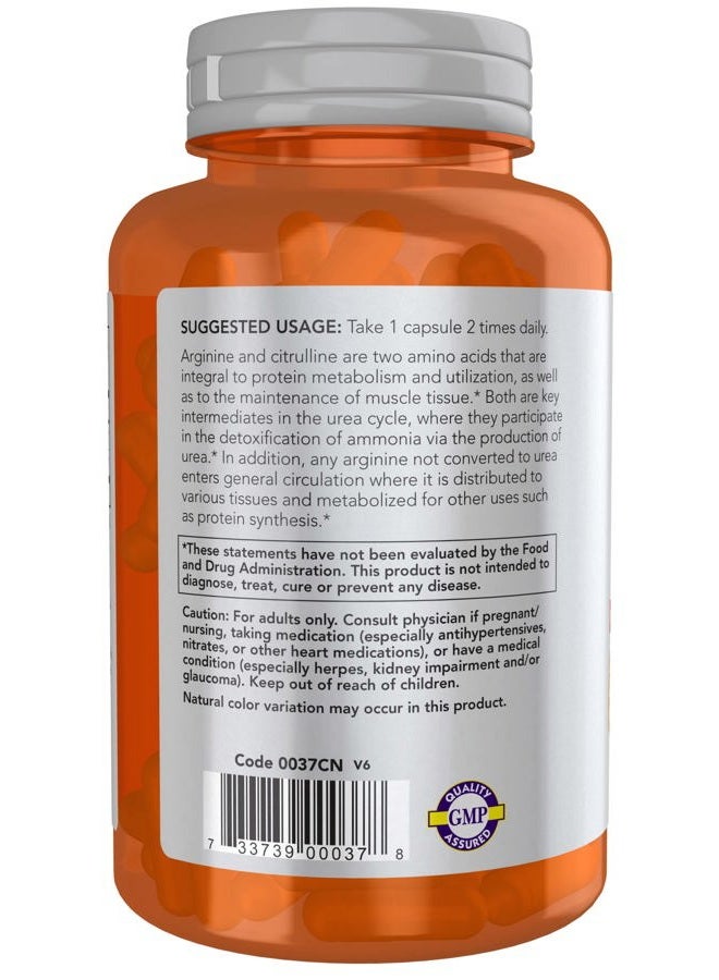 Now Sports Arginine 500Mg & Citrulline 250Mg 120 Capsules |Amino Acids | Protein Protein | Metabolism | Muscle Maintenance| Keto Friendly.