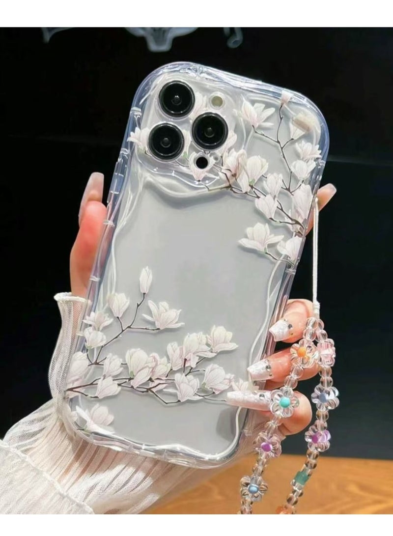 Clear Magnolia Flower Case for iPhone 16 Pro – Elegant Transparent Floral Design, Shockproof, Slim Fit - Image 1