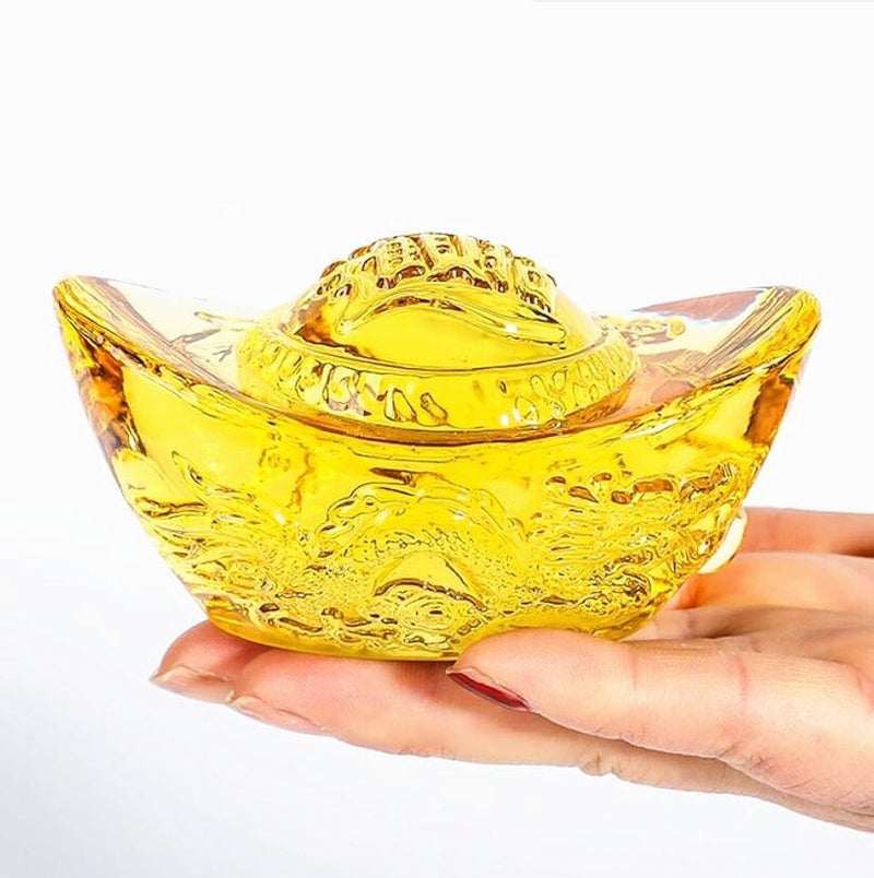 EatingBiting 4 Feng Shui Chinese Yellow Crystal Golden Ingot Statue Lucky Fortune Money Figurine Ideal for Wealth and Prosperity - Image 2