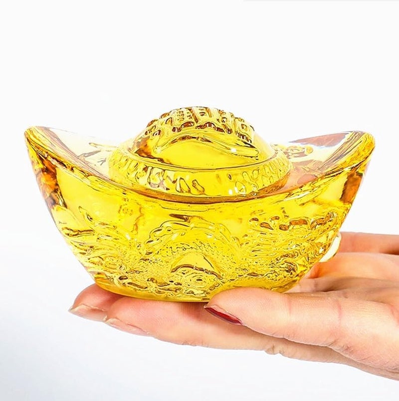 EatingBiting 4 Feng Shui Chinese Yellow Crystal Golden Ingot Statue Lucky Fortune Money Figurine Ideal for Wealth and Prosperity - Image 3