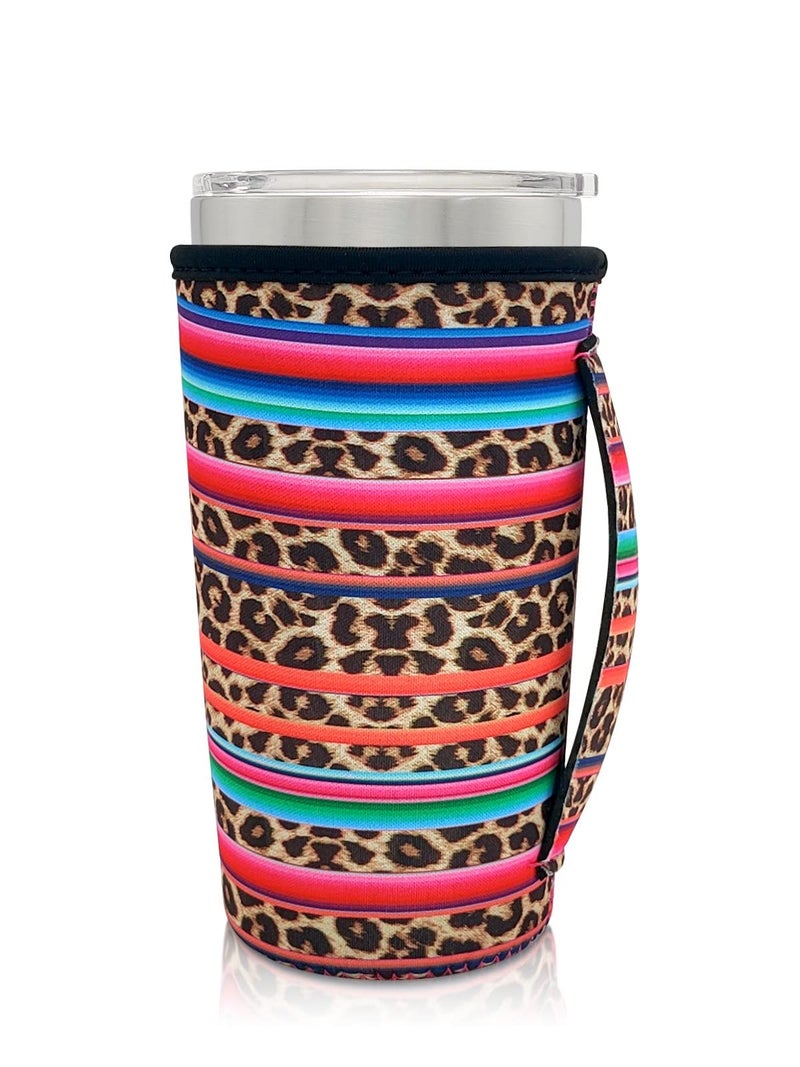 AJLTPA Neoprene Insulated Sleeves Cup Holder with Handle for 20oz Tumbler Cups  Reusable Iced Coffee Sleeve Compatible with Starbucks Trenta  Dunkin Large  more(Rainbow-Leopard) - Image 1