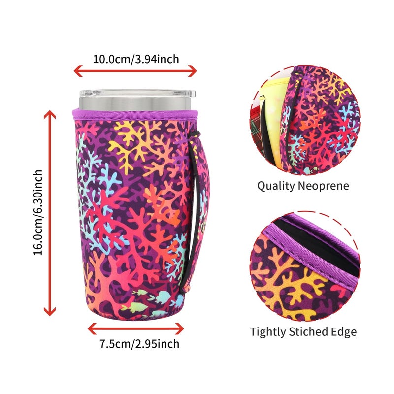 AJLTPA Neoprene Insulated Sleeves Cup Holder with Handle for 20oz Tumbler Cups  Reusable Iced Coffee Sleeve Compatible with Starbucks Trenta  Dunkin Large  more(Rainbow-Leopard) - Image 2