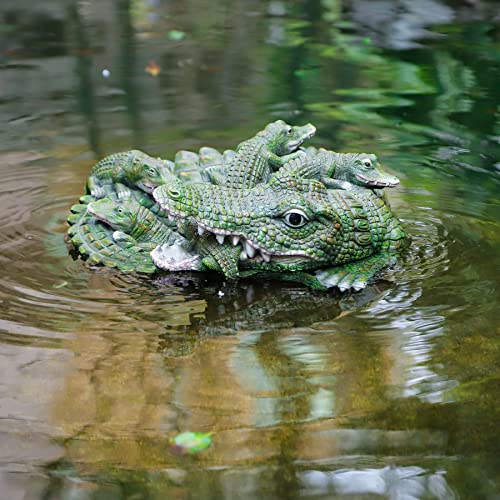 Floryden Garden Crocodile Statue, Resin Alligator Family Piled Together, Mother Alligator Carries Her Child Decor for Lawn, Yard, Pool,Polyresin,15.7 inch - Image 2