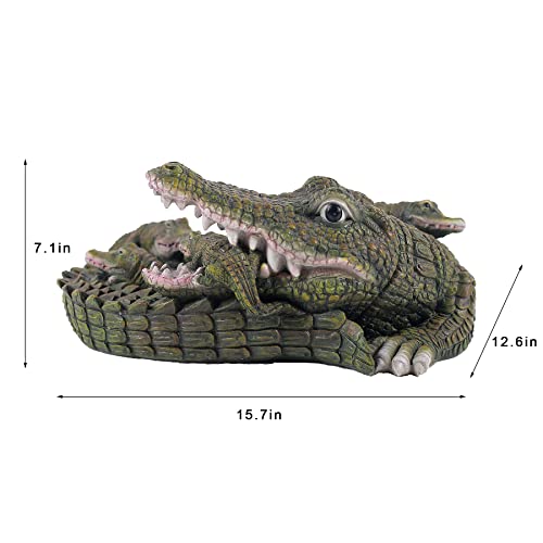 Floryden Garden Crocodile Statue, Resin Alligator Family Piled Together, Mother Alligator Carries Her Child Decor for Lawn, Yard, Pool,Polyresin,15.7 inch - Image 4