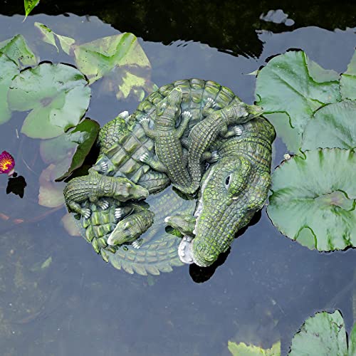 Floryden Garden Crocodile Statue, Resin Alligator Family Piled Together, Mother Alligator Carries Her Child Decor for Lawn, Yard, Pool,Polyresin,15.7 inch - Image 3