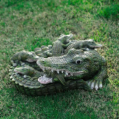 Floryden Garden Crocodile Statue, Resin Alligator Family Piled Together, Mother Alligator Carries Her Child Decor for Lawn, Yard, Pool,Polyresin,15.7 inch - Image 1