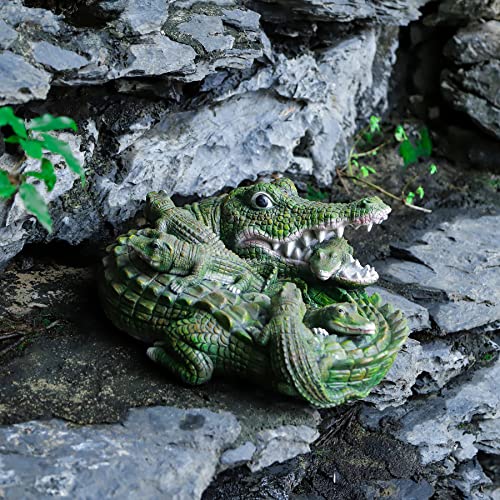 Floryden Garden Crocodile Statue, Resin Alligator Family Piled Together, Mother Alligator Carries Her Child Decor for Lawn, Yard, Pool,Polyresin,15.7 inch - Image 5