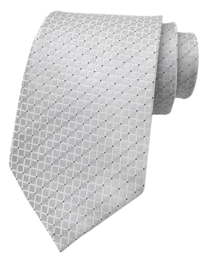 Elfeves Men Modern Tartan Formal Ties Checks Plaid Gingham Pattern Woven Necktie (One Size, Silver Grey) - Image 3