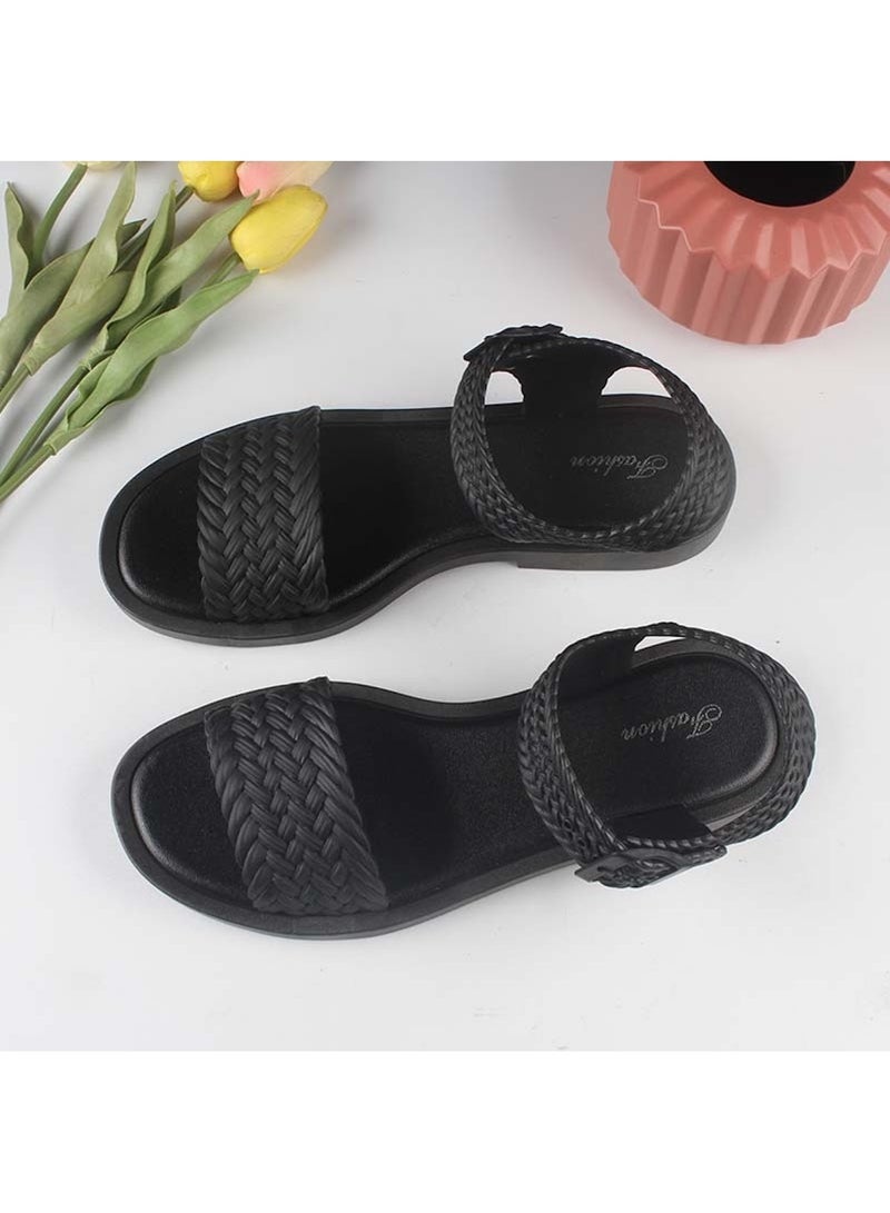 Huitich Black Braided Strap Fashion Sandals – Size 36–37 - Image 3