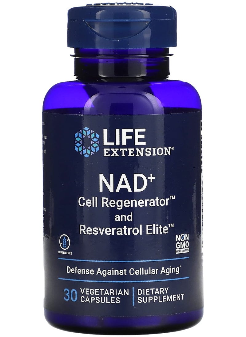 NAD+ Cell Regenerator and Resveratrol Elite, 30 Vegetarian Capsules